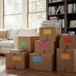 Flyttkartonger i vardagsrum