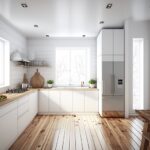 Vitt kök med trägolv